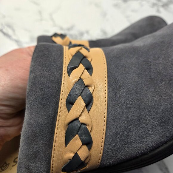 Spenco Woman's 10D "Iron Gate" Blue Gray Suede Braided Detail Topanga Clog - Picture 9 of 10